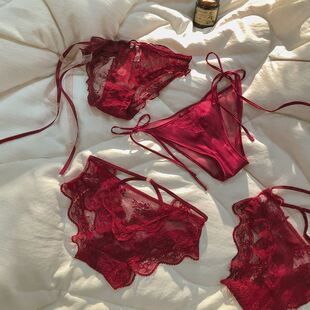 法式镂空绑带本命年系带女士蕾丝红色内裤女2025新款纯欲薄款性感