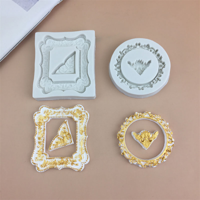 DIY复古蕾丝花环方形圆形花边硅胶模具创意烘培装饰巧克力蛋糕模