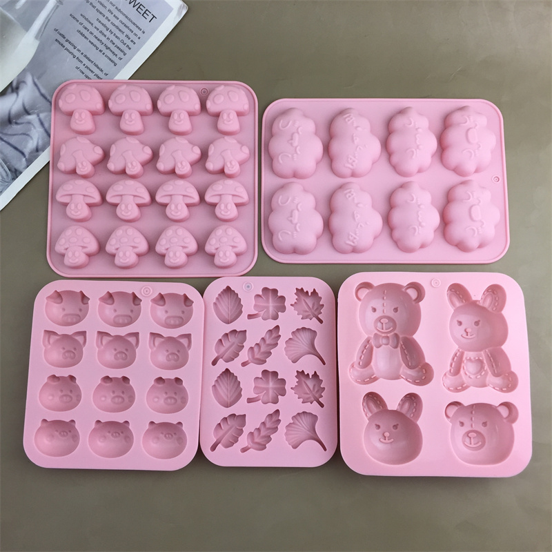 蘑菇猪头表情云朵银杏叶兔子小熊硅胶模具慕斯蛋糕巧克力果冻冰格