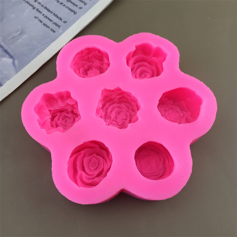 多款7孔玫瑰花牡丹花硅胶模具烘焙DIY蛋糕巧克力石膏滴胶蜡烛模具