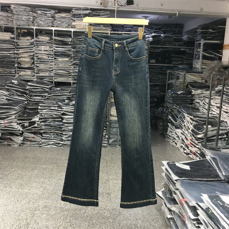 2025秋冬薄绒牛仔喇叭裤弹力显瘦