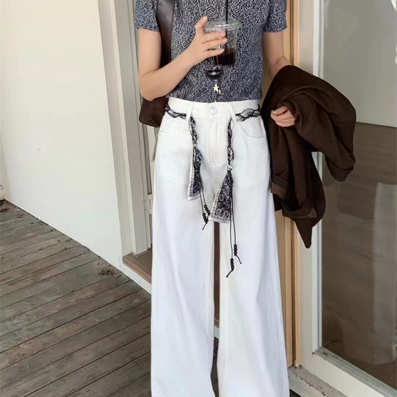 2025秋白色牛仔直筒阔腿裤女长裤