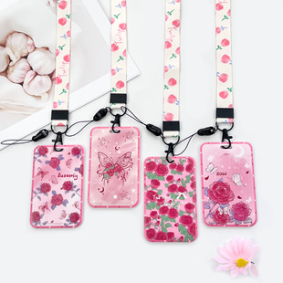 ABS滑盖透明卡套学生校园卡饭卡包小仙女玫瑰蝴蝶证件卡保护套