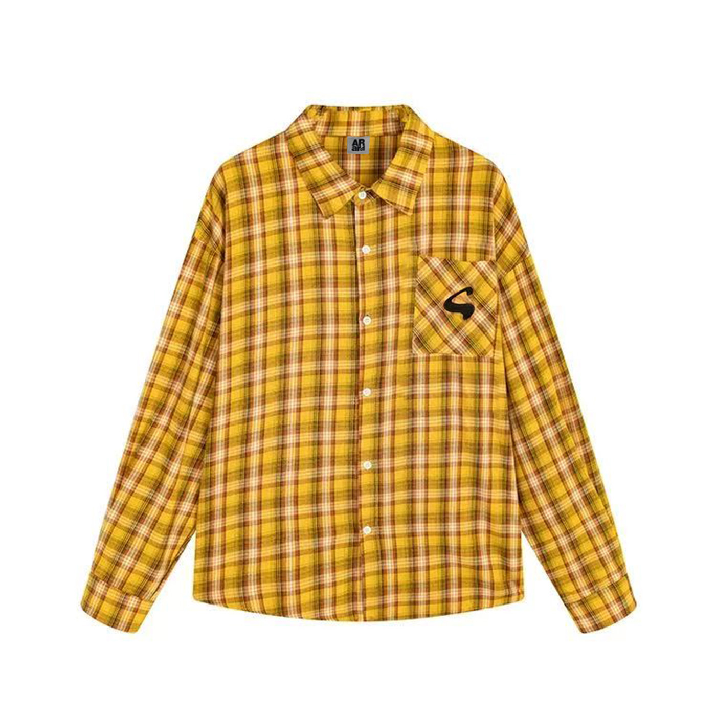 ARAR01 刺绣衬衫黄色条纹宽松撞色男女长袖衬衣百搭上衣