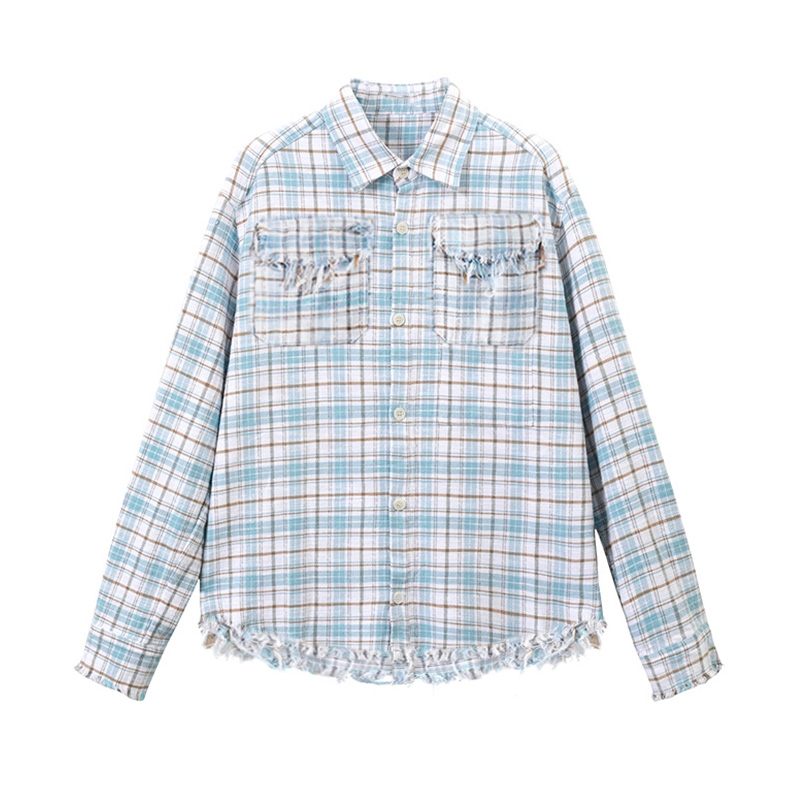 长袖衬衫格子ARAR01毛边流苏