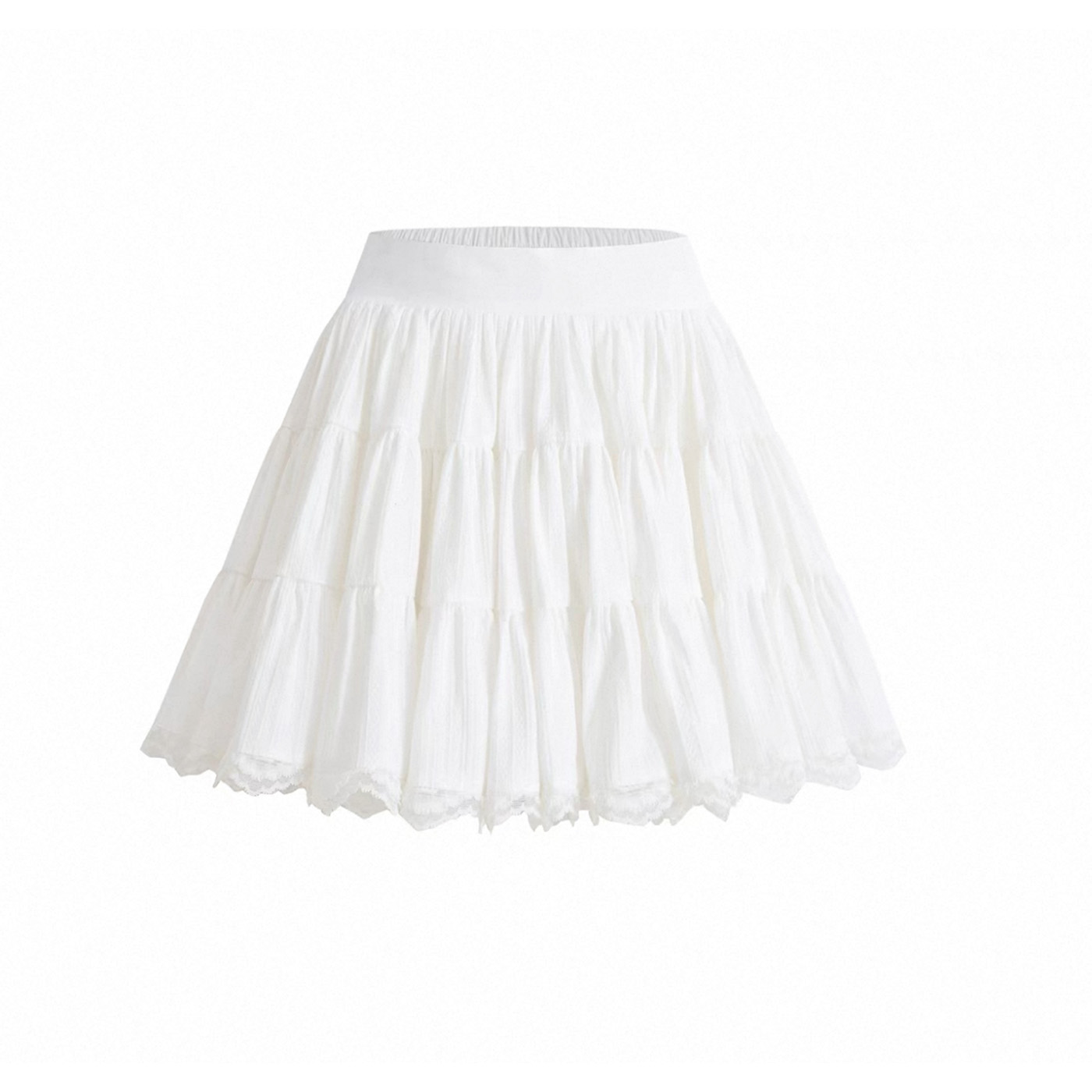 ARAR01 夏季芭蕾风白色百褶半身自然腰短裙女学院风防走光