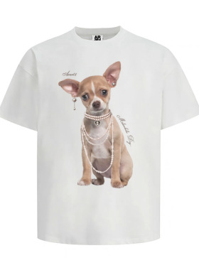 ARAR01 原创“珍珠项链小狗”索罗娜凉感短袖T恤男女宽松情侣衣夏