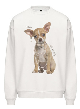 ARAR01“富贵珍珠项链小狗”印花重磅圆领卫衣美式潮牌宽松秋冬