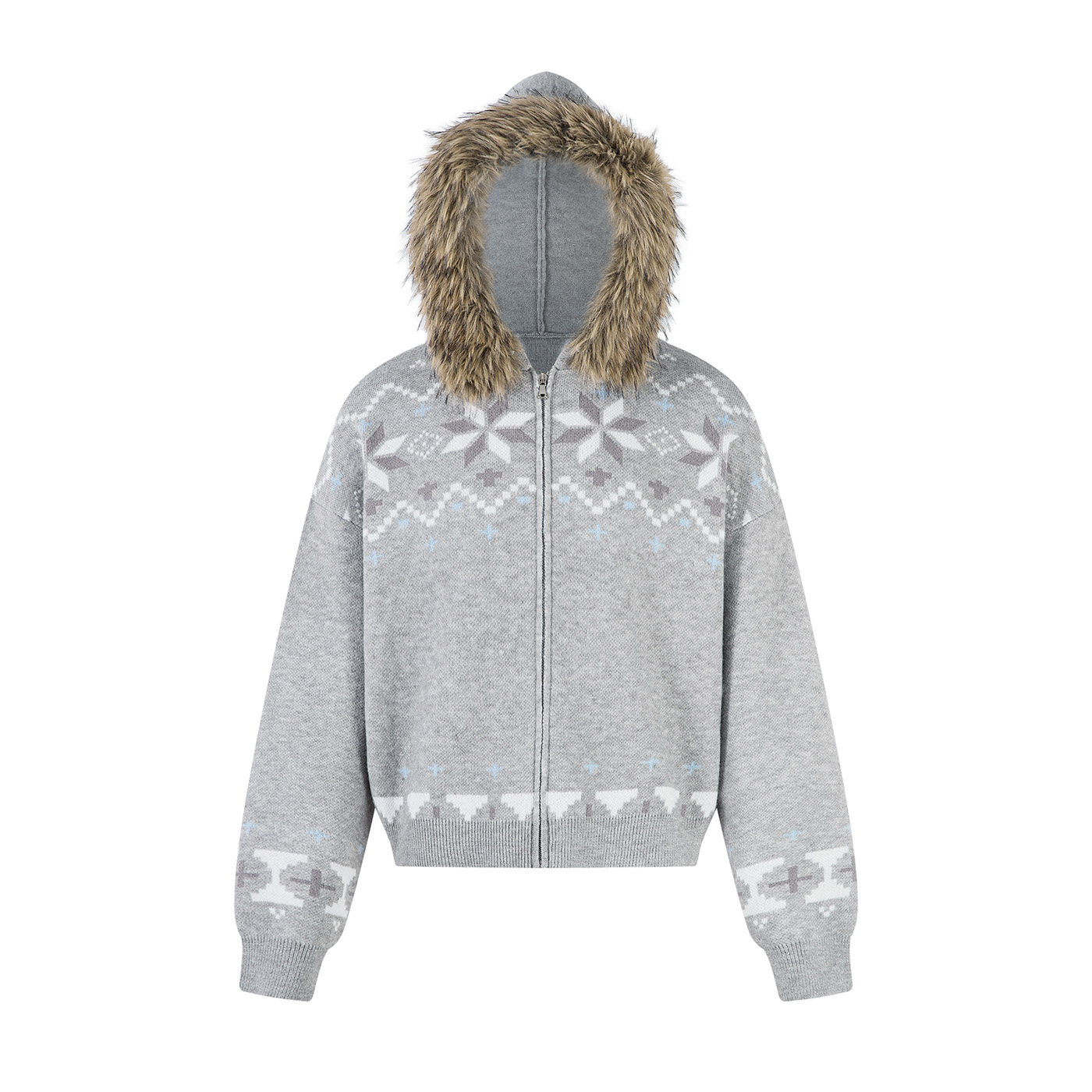 ARAR01 可拆卸毛领费尔岛毛衣外套男女秋季加厚情侣撞色针织衫