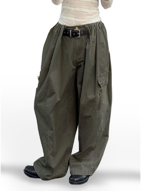 ARAR01时髦街头纯色洗水百搭双口袋工装阔腿裤美式休闲裤