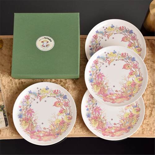 日式龙猫四盘18CM6个月份平盘甜品盘4个1套礼盒包装