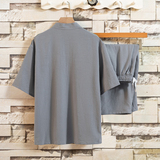 夏季风冰丝套装男休闲短袖t恤男装古风衣服唐装汉服H1689P45，男装休闲套装，星座1010A-2