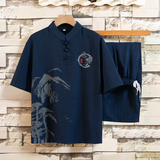 夏季短袖男唐装套装中裤风汉服套装足浴男技师服装H1687P45，男装民族服装，星座1010A-2