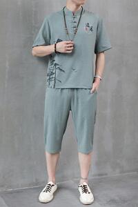 H1687P45夏季冰丝短袖男唐装套装男风汉服两件套中裤工作服图片