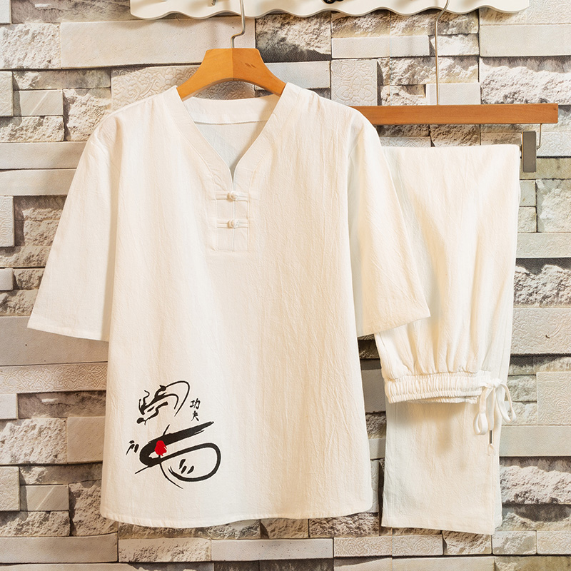 短袖男唐装套装养生馆理疗按摩师工作服足浴男技师服装夏T102P48，男装民族服装，星座1010A-2