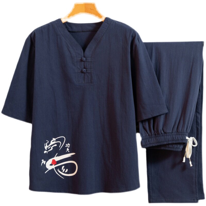 短袖男唐装套装养生馆理疗按摩师工作服足浴男技师服装夏T102P48,男装民族服装,星座1010A-2