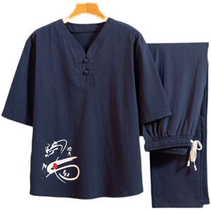 短袖男唐装套装养生馆理疗按摩师工作服足浴男技师服装夏T102P48图片