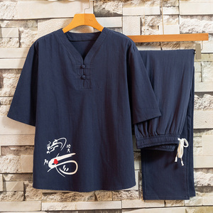 短袖男唐装套装养生馆理疗按摩师工作服足浴男技师服装夏T102P48
