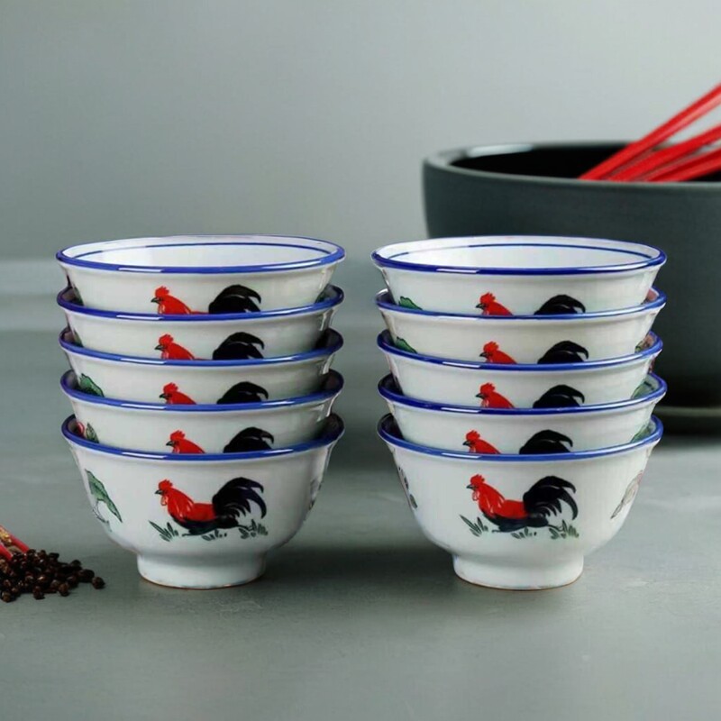 公鸡厚实高温防烫反口碗陶瓷复古