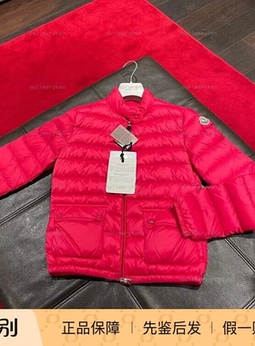 意大利奥莱 moncler 女士经典立领薄款羽绒服 LANS 玫红色 0码