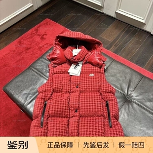 意大利奥莱 moncler 女士厚款带帽羽绒服马甲 LUZULE 红色1 2 3码