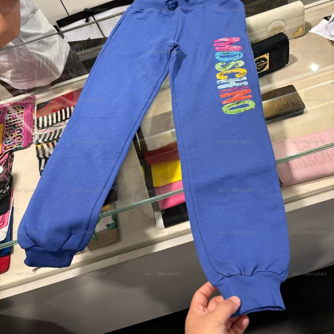 意大利奥莱 moschino 男童 运动卫裤 经典大logo 蓝色 10A 岁