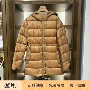 意大利奥莱 burberry 女士中长款带帽宽松羽绒服 驼色 XL码