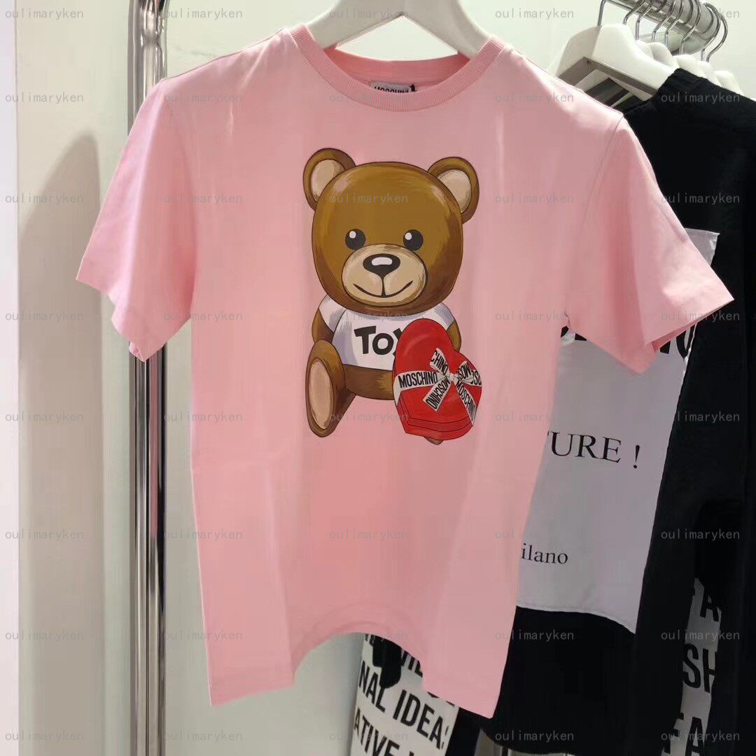 意大利奥莱 moschino 女童圆领短袖宽松版小熊T恤 粉色 8A 10A 岁