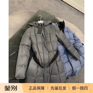 奥莱折扣 FENDI 女士收腰中长款带帽羽绒服 配腰带 灰色 38码