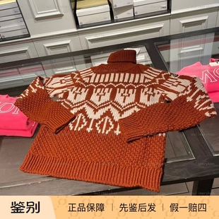意大利奥莱 moncler 女士 高领厚毛衣针织衫 90%羊毛 棕色 S M码