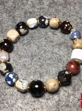 吉星出品灰皮西亚糖球玛瑙 多宝手串 古西亚灰沁蓝沁玛瑙手链