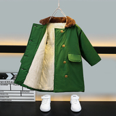 儿童军大衣加棉加厚男童女童东北军绿色棉衣老款 宝宝外套 加绒冬季
