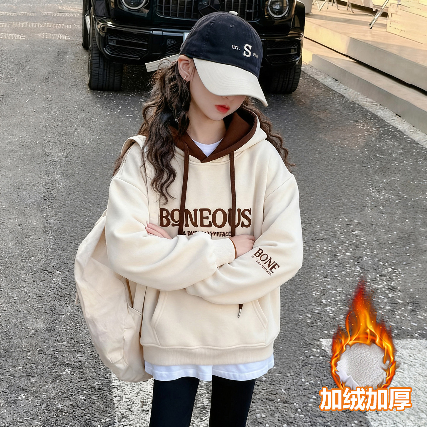 女童冬季加绒卫衣2025新款加厚