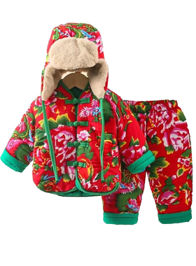 男女童东北花棉袄儿童套装拜年服