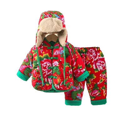 男女童东北花棉袄儿童套装拜年服