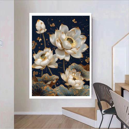 版权款2025新款十字绣高端素心白莲手工自己绣客厅书房线绣图满绣