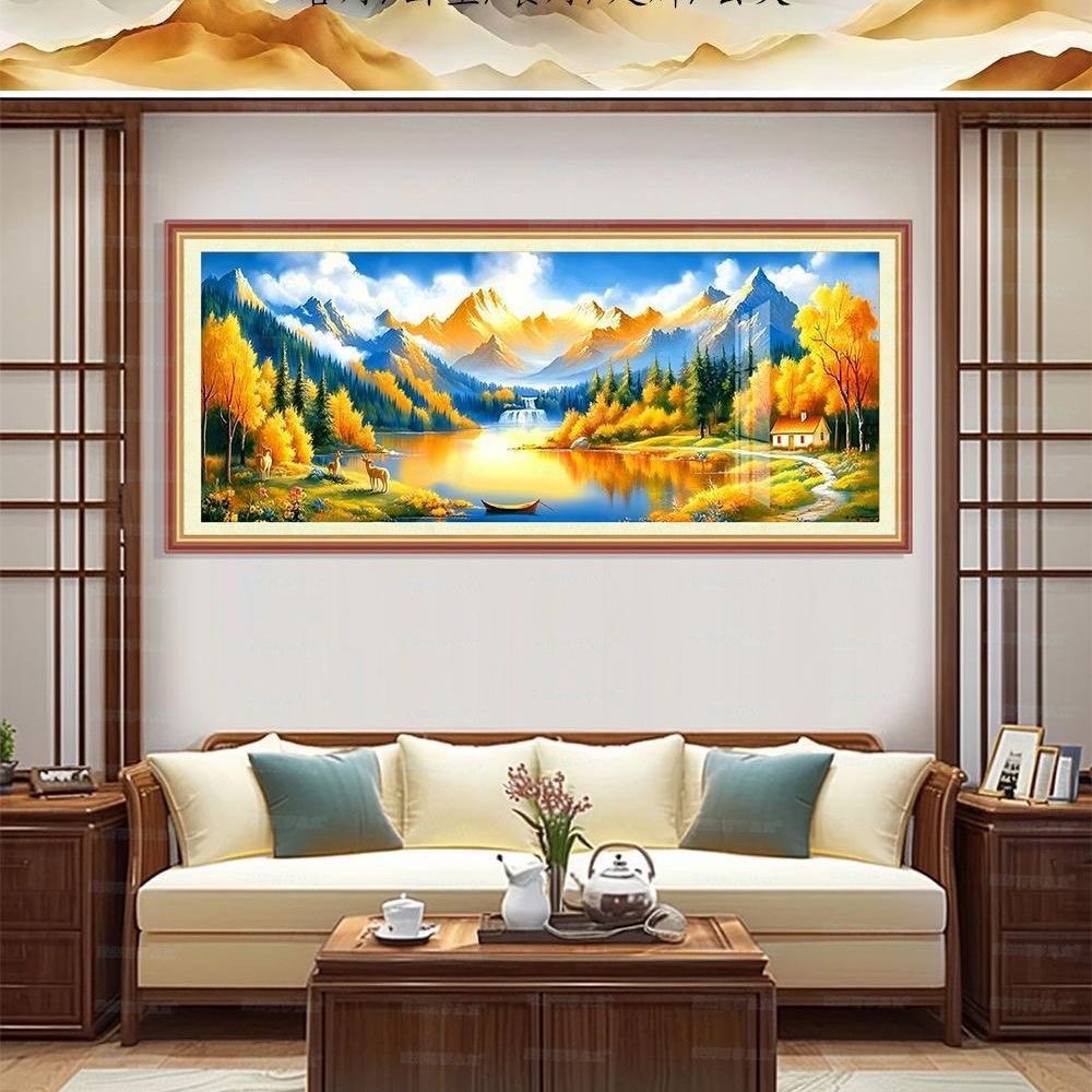 日照金山福禄靠山十字绣满绣35色2025新款高档大气山水客厅简单