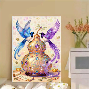 原创版权比翼双飞喜鹊双喜临门福字百福葫芦十字绣套件自己手工绣