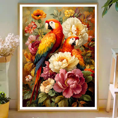 已买版心心相印雍容华贵鹦鹉牡丹十字绣2026新款自己手工绣刺绣图