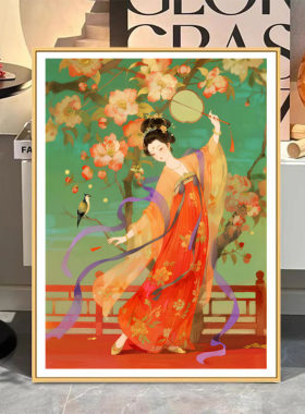 原创版权海棠仙子古风仕女图十字绣套件鸟语花香自己手工绣客厅画