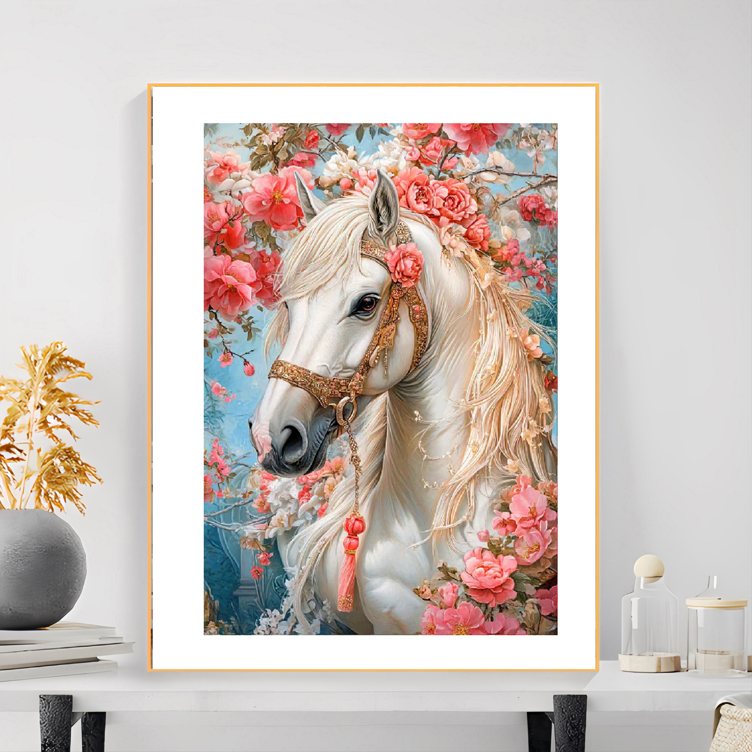 已买版权2025新款十字绣白马王子招财马桃运马满绣自己手工刺绣图