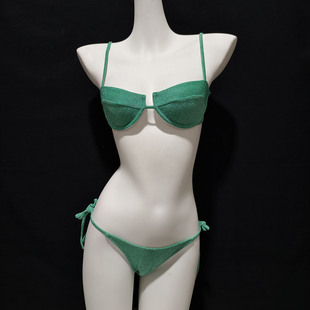 性感小胸绑带比基尼闪亮辣妹三点式 分体泳衣T型露臀海边游泳拍照