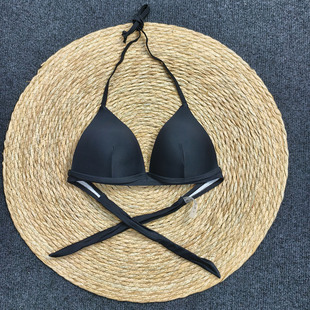 欧美性感大胸比基尼单件内衣辣妹游泳度假分体泳衣黑色绑带挂脖