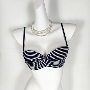 欧美性感小胸聚拢比基尼单件内衣辣妹带钢圈条纹文胸分体泳衣