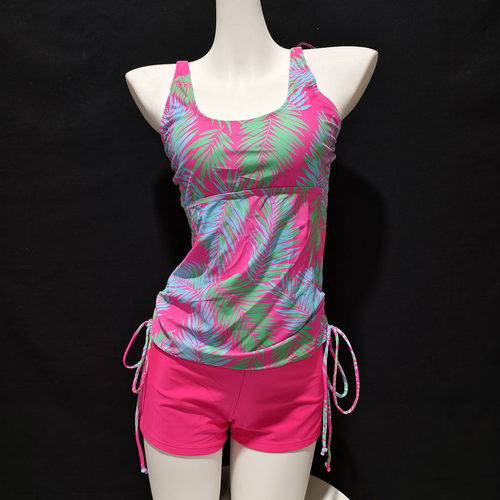 新款印花无袖泳衣分体式防走光平角泳裤带胸垫游泳装大码学生海边