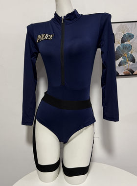 欧美性感拉链长袖连体衣薄款诱惑三角体塑身一体上衣cosplay
