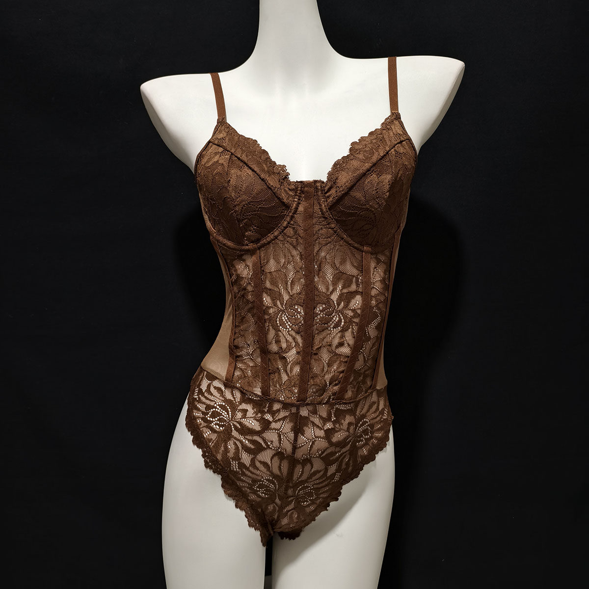 欧美性感吊带连体衣超薄蕾丝透视诱惑紧身衣带钢圈聚拢内衣露背