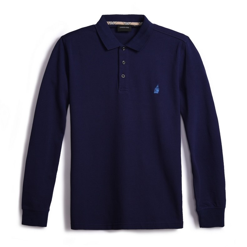 london fog/伦敦雾专柜正品春夏休闲男装 纯棉净色polo领长袖t恤