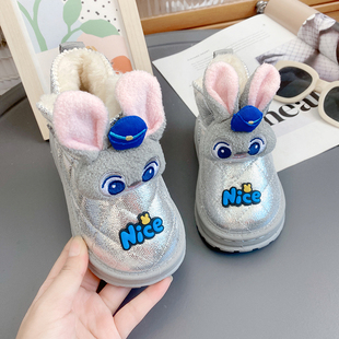 儿童雪地靴冬季 加绒卡通警官兔棉靴保暖可爱短靴男女童毛毛靴 新款