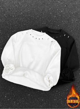 W218高质量加绒长袖T黑色白色P37M到3XL